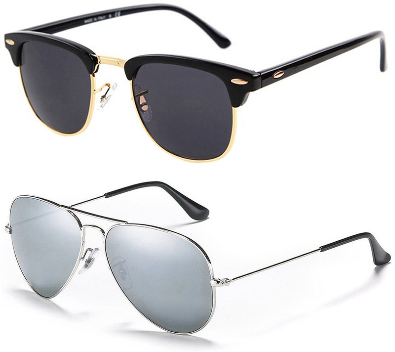 Dio Moda Clubmaster Sunglasses(Black, Silver)