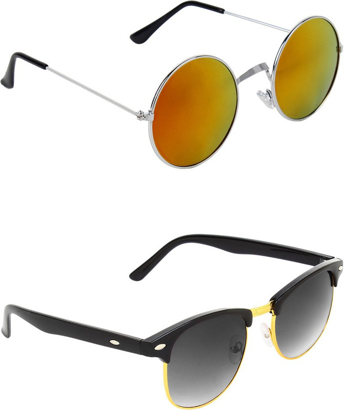 Abner Round, Clubmaster Sunglasses(Multicolor, Black) Abner Round, Clubmaster Sunglasses(Multicolor, Black)