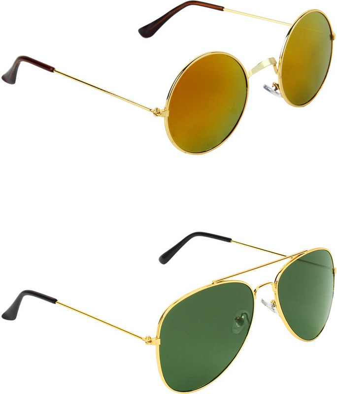 Abner Round, Aviator Sunglasses(Multicolor, Green) Abner Round, Aviator Sunglasses(Multicolor, Green)