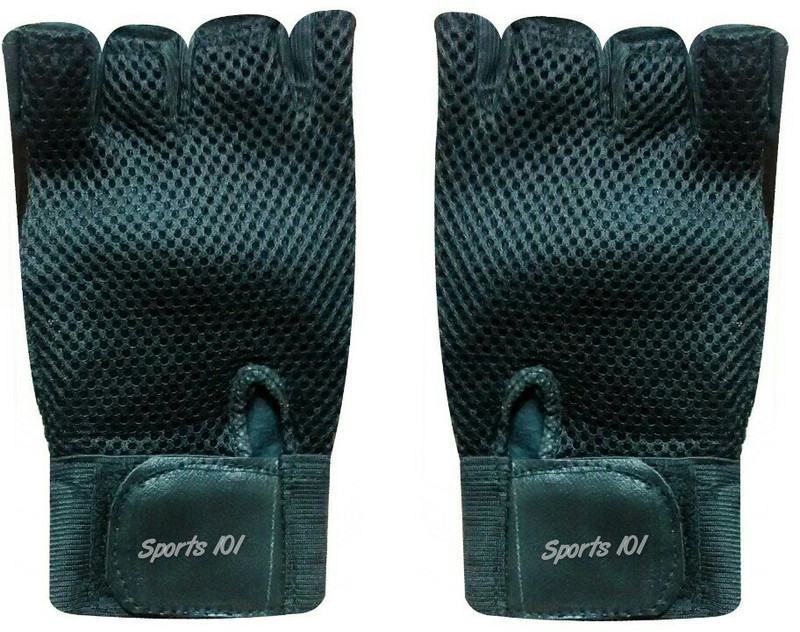 Sports 101 Leather and Net Workout Gym & Fitness Gloves (Free Size, Black)