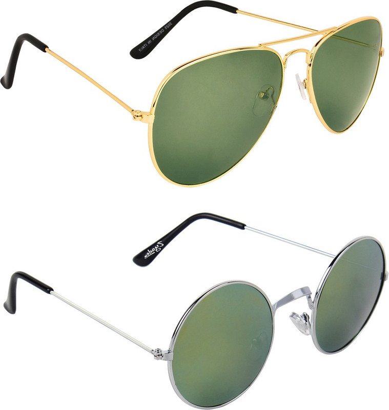 Zyaden Aviator, Round Sunglasses(Green, Multicolor)