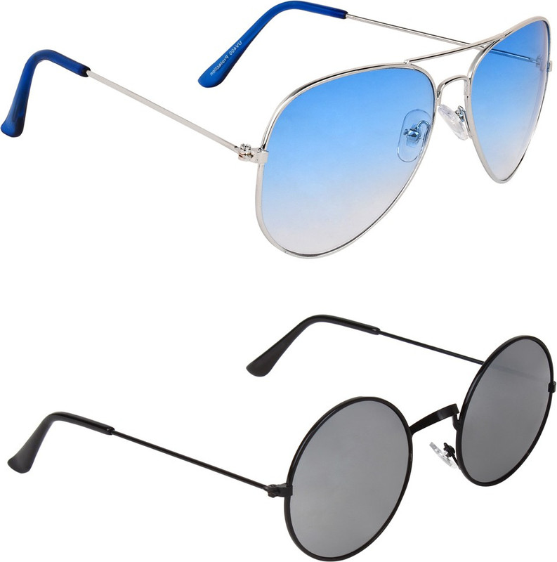 Zyaden Aviator, Round Sunglasses(Blue, Silver)