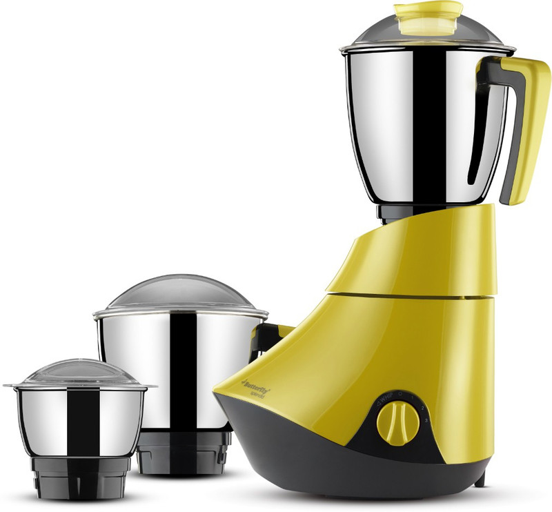 Butterfly Pebble 600 W Mixer Grinder(Lemon Yellow, 3 Jars)