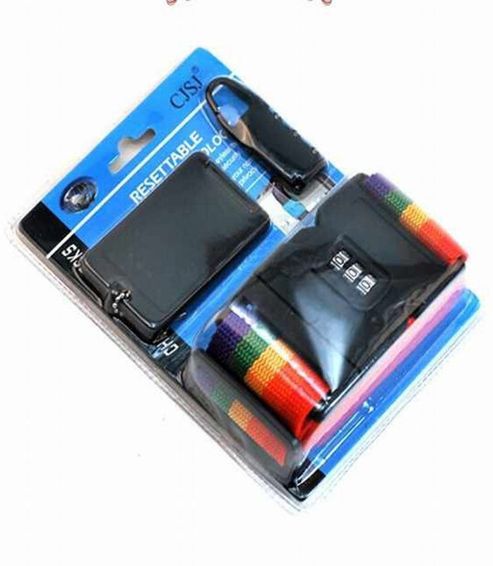 eShop24x7 3 in 1 Travel Set for Suitcase Briefcase Trolley Bag Luggage Strap, Luggage Tag, Safety Lock(Black)