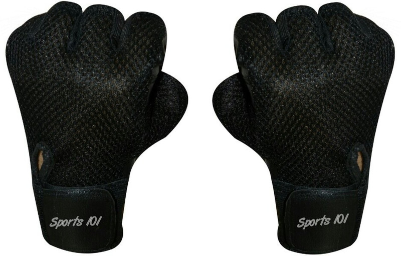 Sports 101 Ninja Pro Netted Workout Leather Gym & Fitness Gloves (Free Size, Black)
