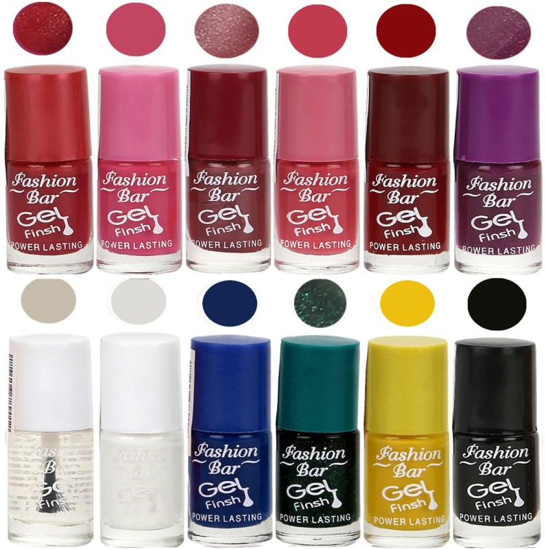 Fashion Bar Exclusive Color Range Nail Polish Set of 12 White, Brown, Blue, Pink, Yellow(Pack of 12)
