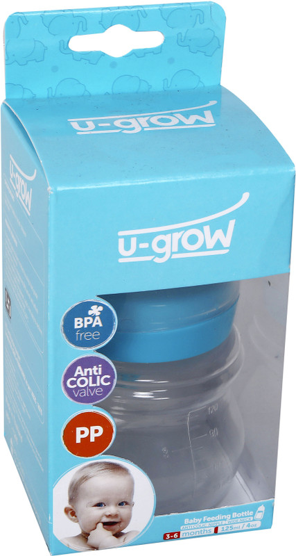 U-grow Baby Feeding Bottle Wide Neck - 125 ml(White, Torquoise)