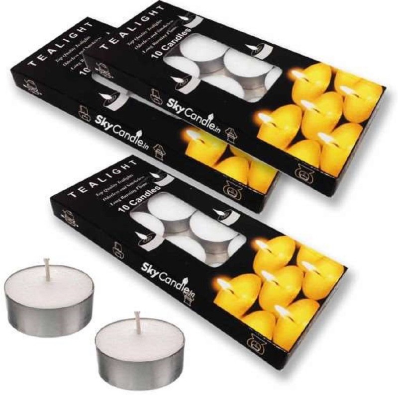 skycandle.in White Tea Light Candle Pack Of 30 Candle(White, Pack of 30)