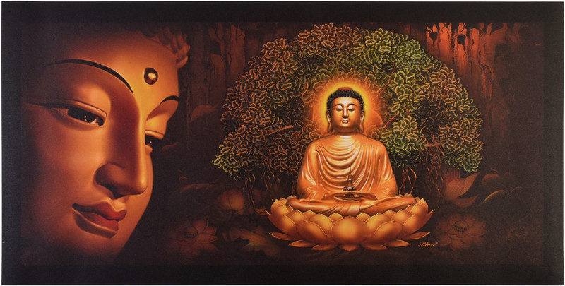 Sparkle Print Buddha With Black Border Unframed Wall Sticker Poster (20 X 40 Inches) Fine Art Print(20 inch X 40 inch, Rolled)
