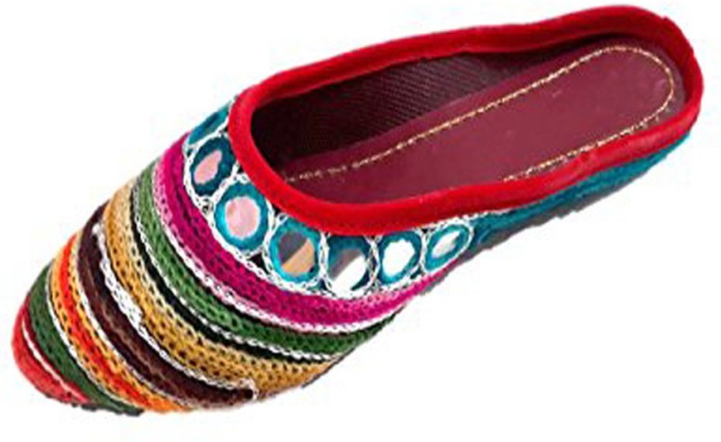 NEXA Royal Collections Women's Embroidered Multicolor/Flats/Mule/Fabric Juthi/Bellies/Belly Bellies For Women(Red)