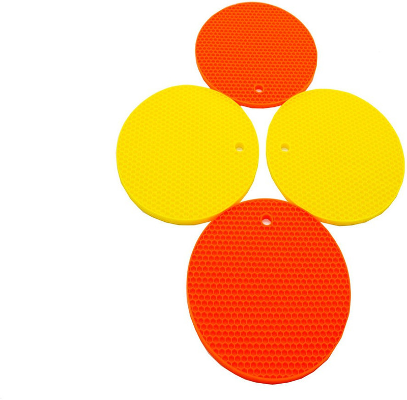 snyter Round Pack of 4 Table Placemat(Yellow, Orange, Multicolor, Silicone)