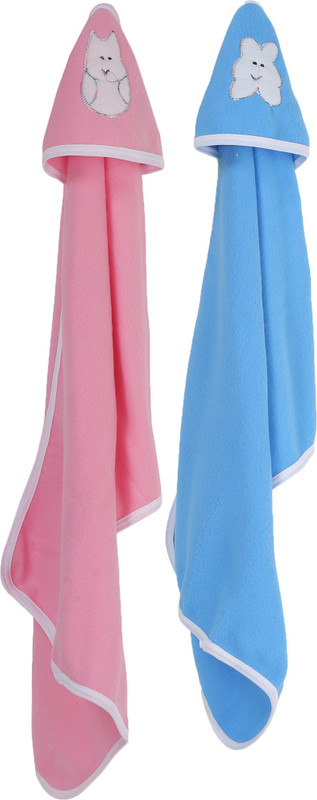 FIRST TREND Cartoon Crib Hooded Baby Blanket for  Mild Winter(Polyester, BabyPink, Blue)