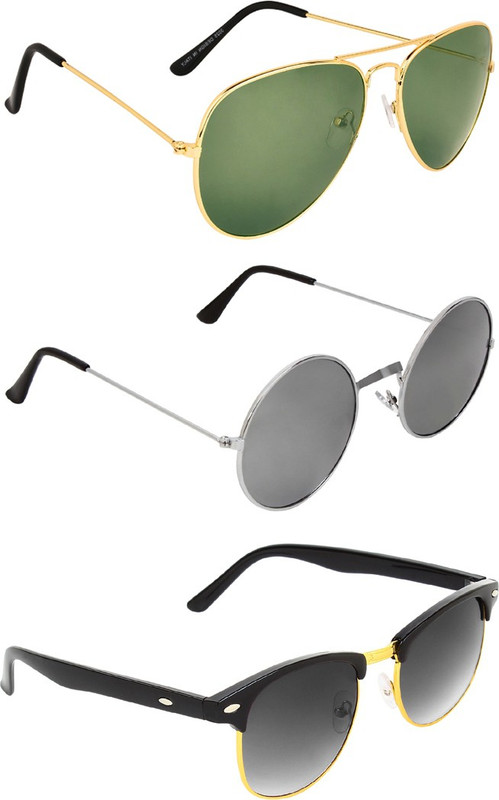 Zyaden Aviator, Round, Clubmaster Sunglasses(Green, Silver, Black)