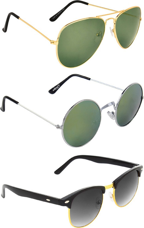 Zyaden Aviator, Round, Clubmaster Sunglasses(Green, Multicolor, Black)