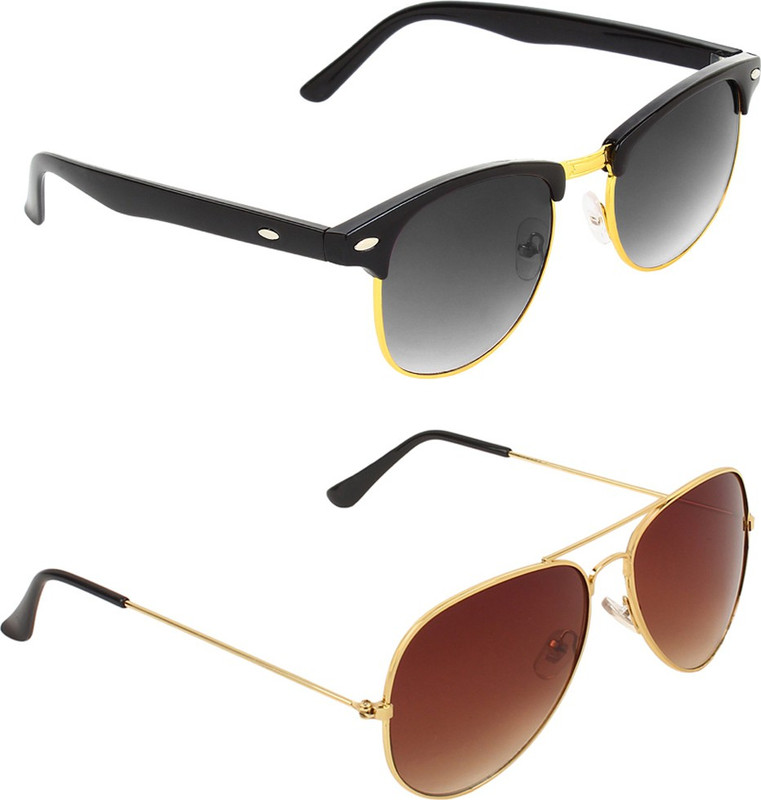 Zyaden Clubmaster, Aviator Sunglasses(Black, Brown)