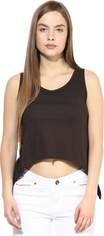 Espresso Casual Sleeveless Solid Women Brown Top