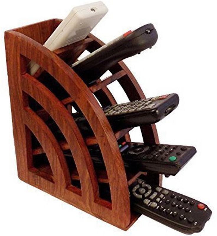 pebble crafts 5 Compartments wooden Remote Control Storage Holder Stand Organizer Rack(Brown)