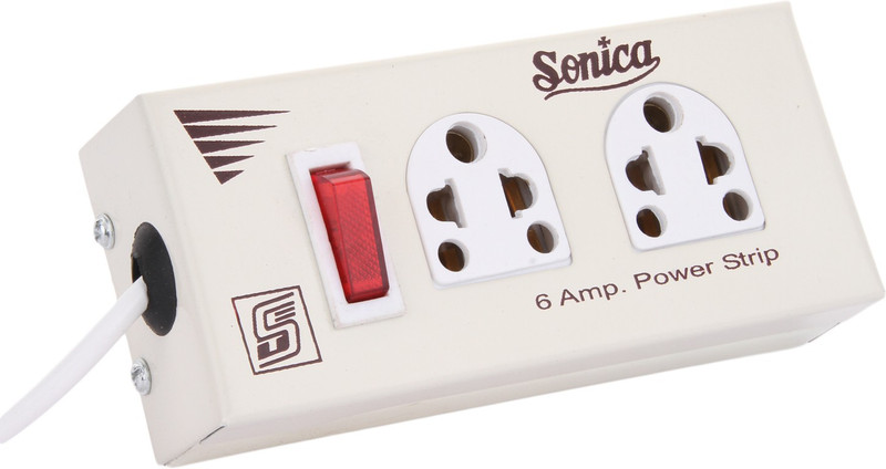 sonica Extension 2 Socket & 1 Indigator Switch 2 core (Round) fully copper 2.2 Meters Lead 2 Socket Surge Protector(Beige)
