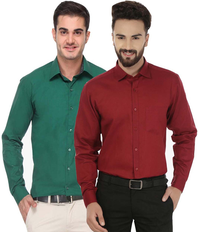bis creations Men Solid Formal Maroon Shirt(Pack of 2)