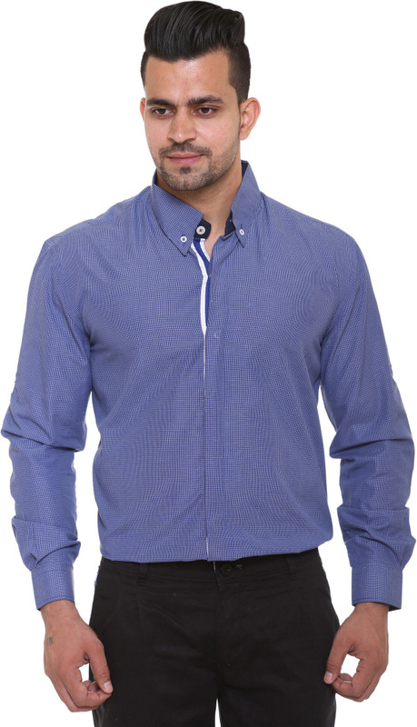 100 hands Men Checkered Casual Blue Shirt