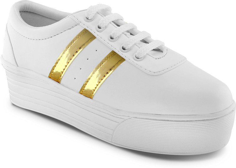 Fashimo Sneakers For Women(White, Gold)
