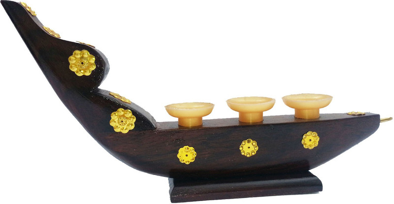 keralashopee Rosewood Chundan Vallam (Snake Boat) with 3 Pen Holder Decorative Showpiece  -  14 cm(Wood, Brown)