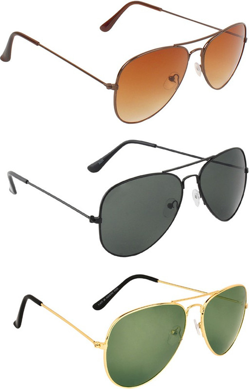 Zyaden Aviator, Aviator, Aviator Sunglasses(Brown, Black, Green)