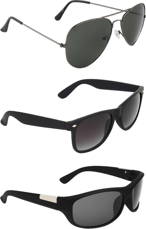 Zyaden Aviator, Wayfarer, Wrap-around Sunglasses(Black, Black, Black)