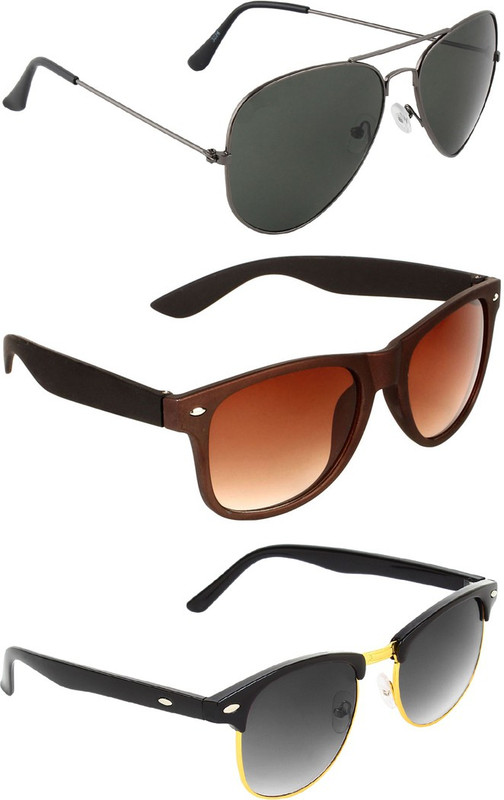 Zyaden Aviator, Wayfarer, Clubmaster Sunglasses(Black, Brown, Black)