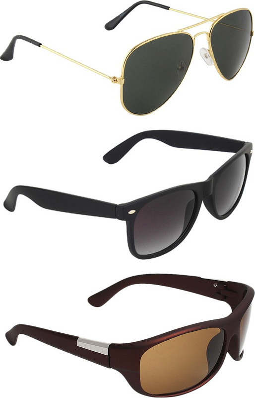 Zyaden Aviator, Wayfarer, Wrap-around Sunglasses(Black, Black, Brown)