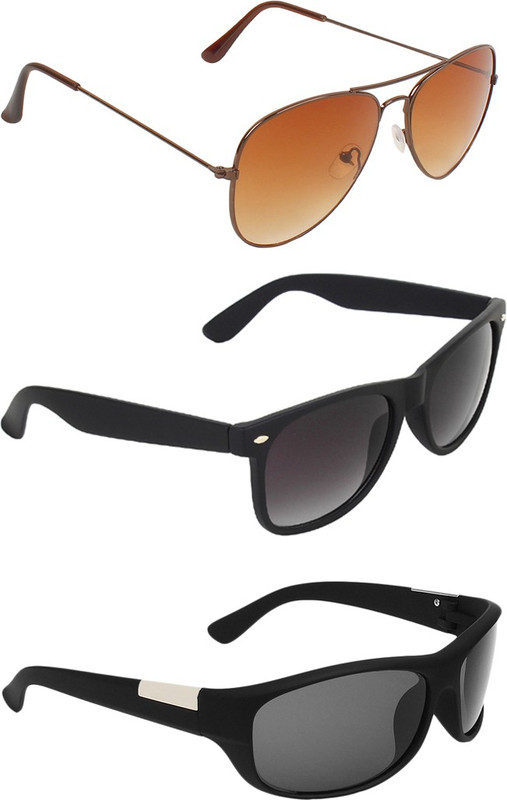 Zyaden Aviator, Wayfarer, Wrap-around Sunglasses(Brown, Black, Black)