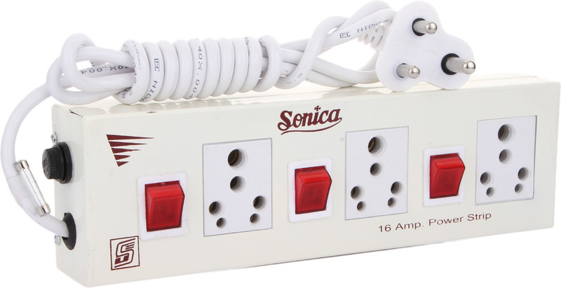 sonica 16 Amp 3 Socket & 3 Switch 2.2 Meters 3 Core Power Extension Surge Protector 3 Socket Surge Protector(Beige)