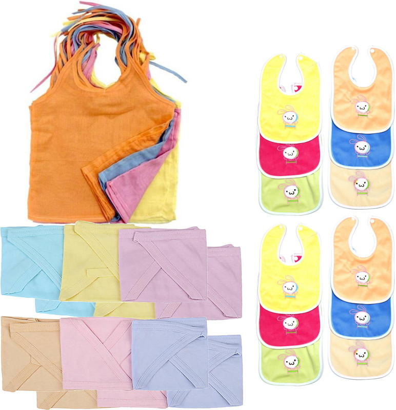 Pin to Pen Plain Cotton Jabla, Langot and Bib 12(Multicolor)