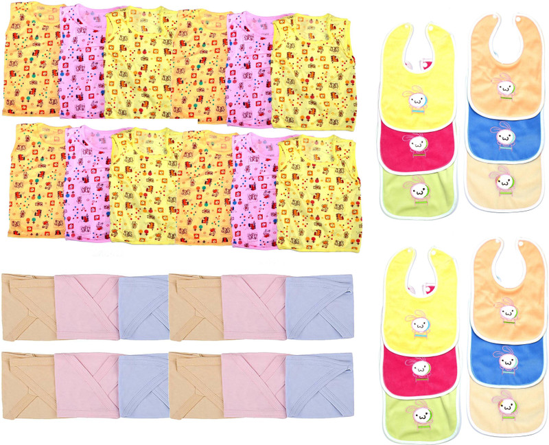 Pin to Pen Printed Cotton Jabla, Langot and Bib 12(Multicolor)