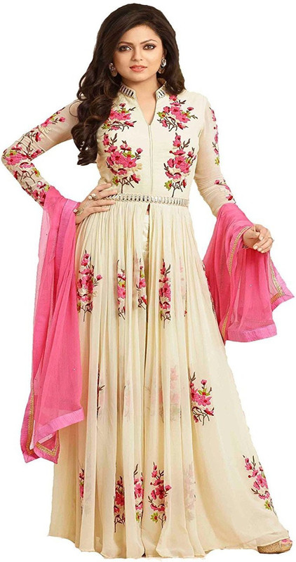 sanskriti designers Poly Georgette Embroidered Salwar Suit Material(Semi Stitched)