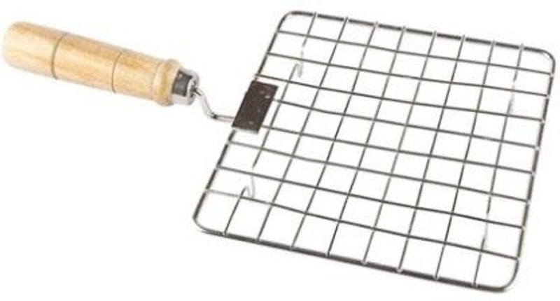 K Kudos Enterprise Kitchen Mart Stainless Steel Roaster Papad Jali, Pizza, Barbecue Grill with Wooden Handle (Square 20 CM) 1 kg Roaster(Silver)