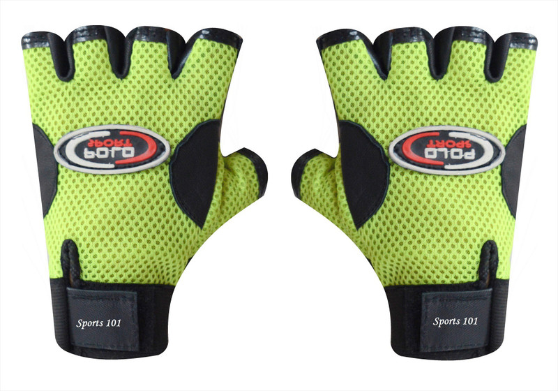 Sports 101 Polo Fit Weight Lifting/Bike/Cycling Leather & Net Gym & Fitness Gloves (Free Size, Green)