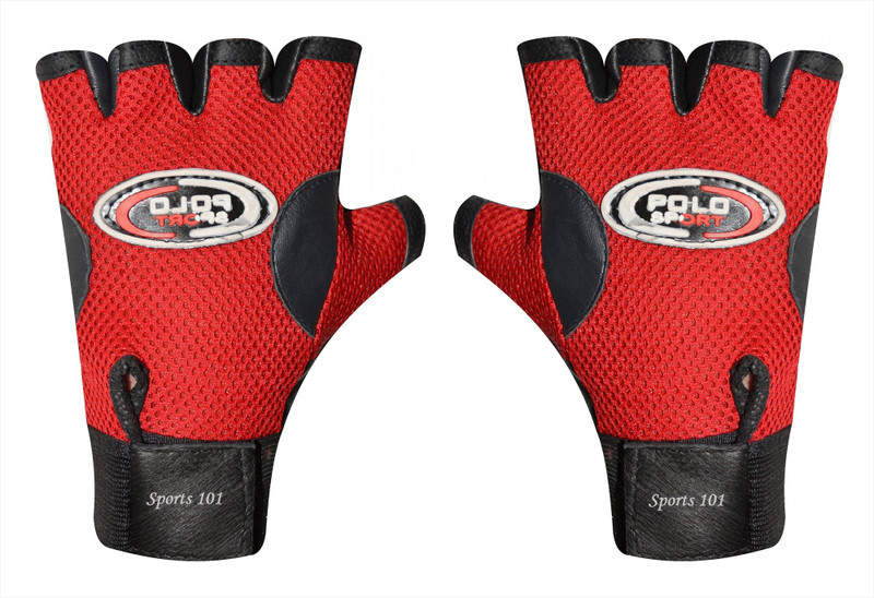 Sports 101 Polo Fit Weight Lifting/Bike/Cycling Leather & Net Gym & Fitness Gloves (Free Size, Red)