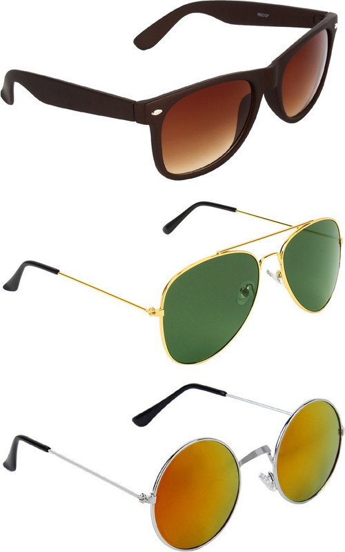 Abner Wayfarer, Aviator, Round Sunglasses(Brown, Green, Multicolor) Abner Wayfarer, Aviator, Round Sunglasses(Brown, Green, Multicolor)