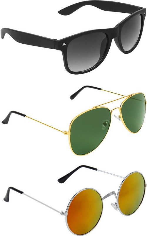 Abner Wayfarer, Aviator, Round Sunglasses(Black, Green, Multicolor) Abner Wayfarer, Aviator, Round Sunglasses(Black, Green, Multicolor)