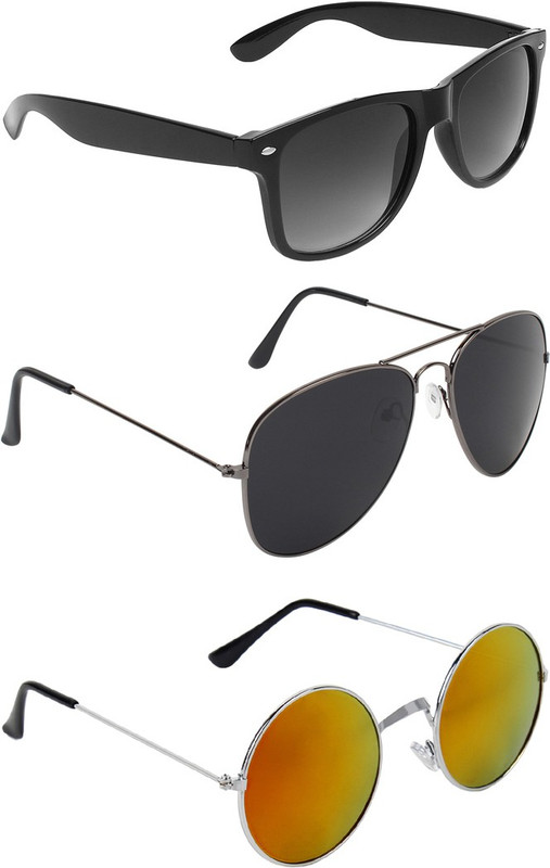 Abner Wayfarer, Aviator, Round Sunglasses(Black, Black, Multicolor) Abner Wayfarer, Aviator, Round Sunglasses(Black, Black, Multicolor)