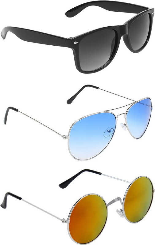 Abner Wayfarer, Aviator, Round Sunglasses(Black, Blue, Multicolor) Abner Wayfarer, Aviator, Round Sunglasses(Black, Blue, Multicolor)