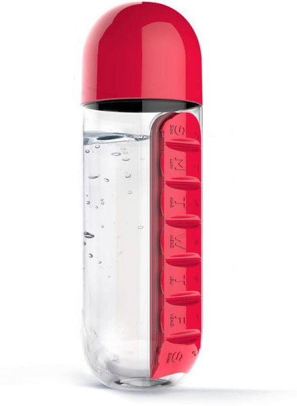 jack williams Seven Compartments Pill Organizer With Water Bottle 600 ml Bottle(Pack of 1, Red)