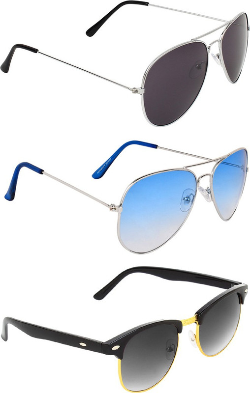 Zyaden Aviator, Aviator, Clubmaster Sunglasses(Black, Blue, Black)