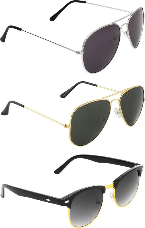 Zyaden Aviator, Aviator, Clubmaster Sunglasses(Black, Black, Black)