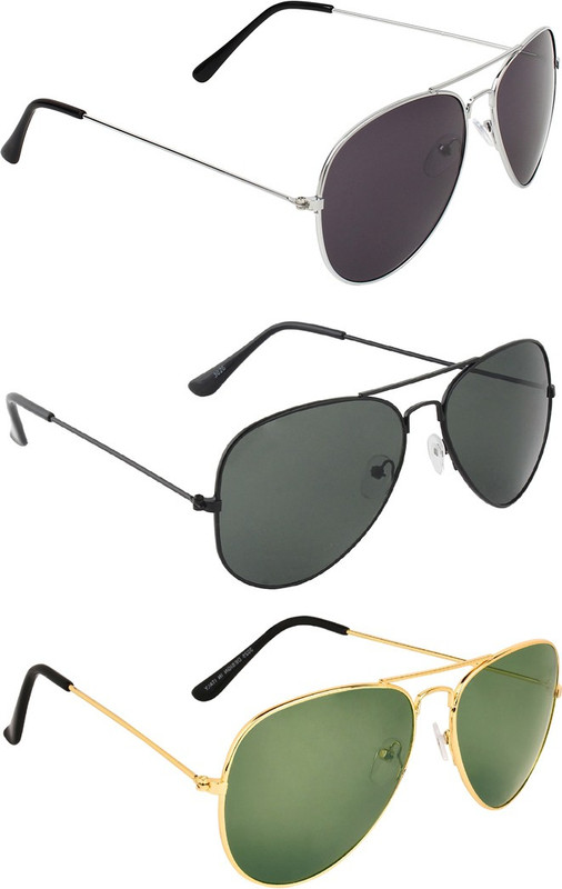 Zyaden Aviator, Aviator, Aviator Sunglasses(Black, Black, Green)