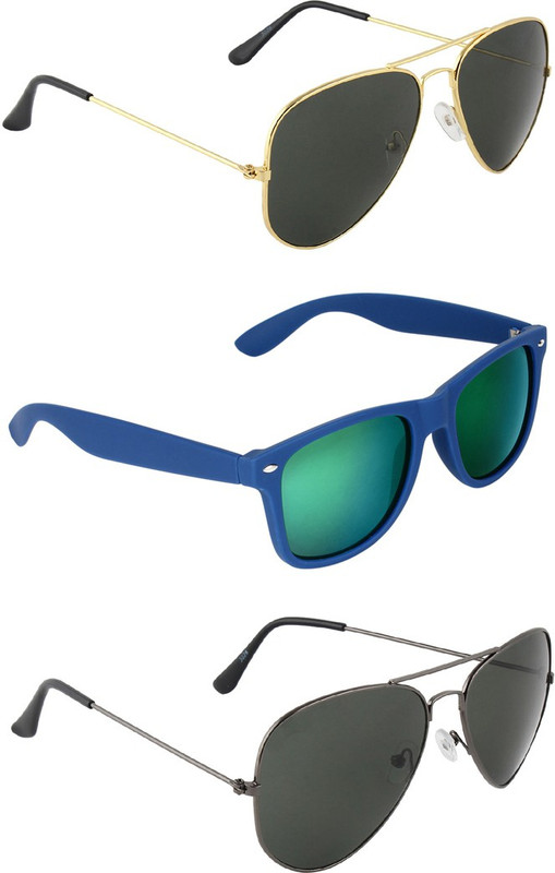 Zyaden Aviator, Wayfarer, Aviator Sunglasses(Black, Multicolor, Black)