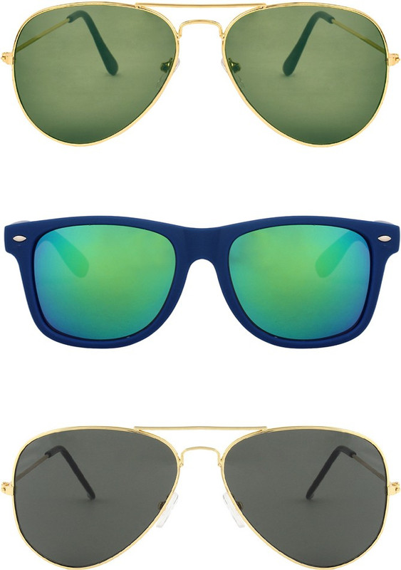 Zyaden Aviator, Wayfarer, Aviator Sunglasses(Green, Multicolor, Black)