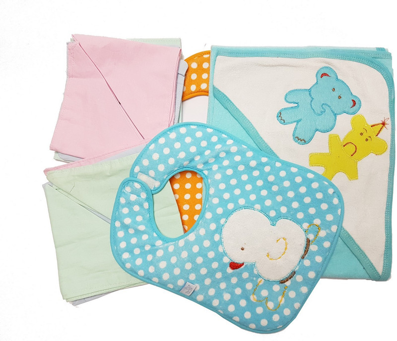 GoodStart Multicolored Cotton Self Sticking Strap Baby Bibs(Blue, Orange)