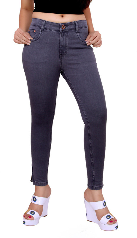 Fck-3 Fck-3 High Waist Ankle Fit Jeans Pant for Women Regular Women Grey Jeans